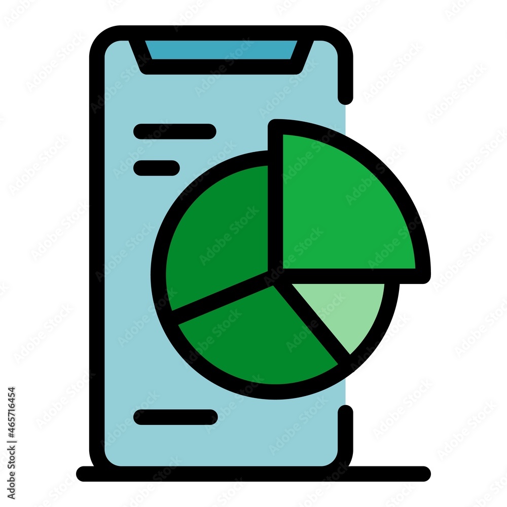 Poster smartphone and pie chart icon. outline smartphone and pie chart vector icon color flat isolated