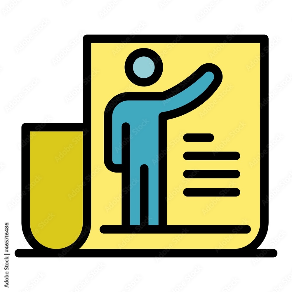 Poster man on the document icon. outline man on the document vector icon color flat isolated