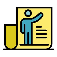 Man on the document icon. Outline man on the document vector icon color flat isolated