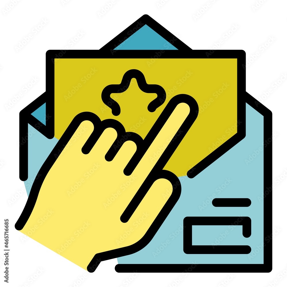 Aufkleber open envelope and finger icon. outline open envelope and finger vector icon color flat isolated