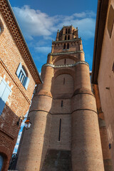 The Sainte Cecile cathedral in Albi, from Castelviel street, in the Tarn, in Occitanie, France