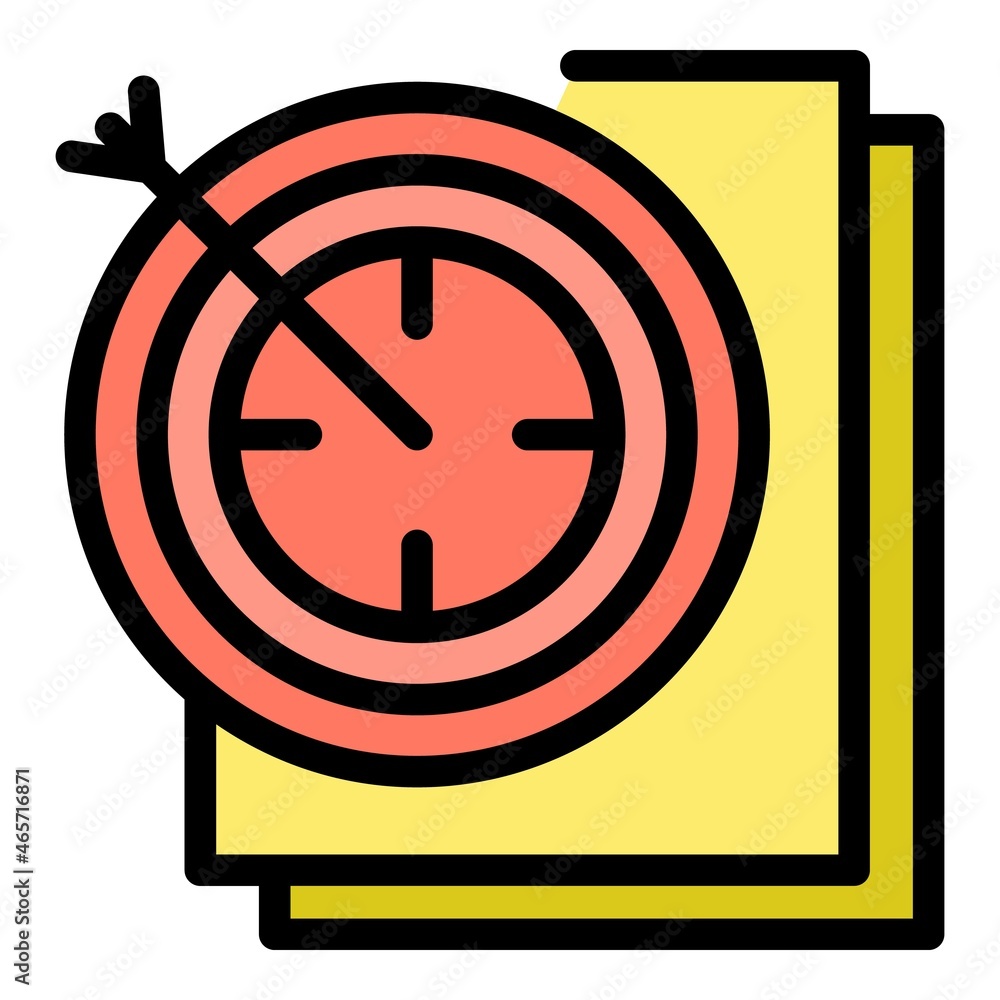 Poster arrow in the target documents icon. outline arrow in the target documents vector icon color flat iso
