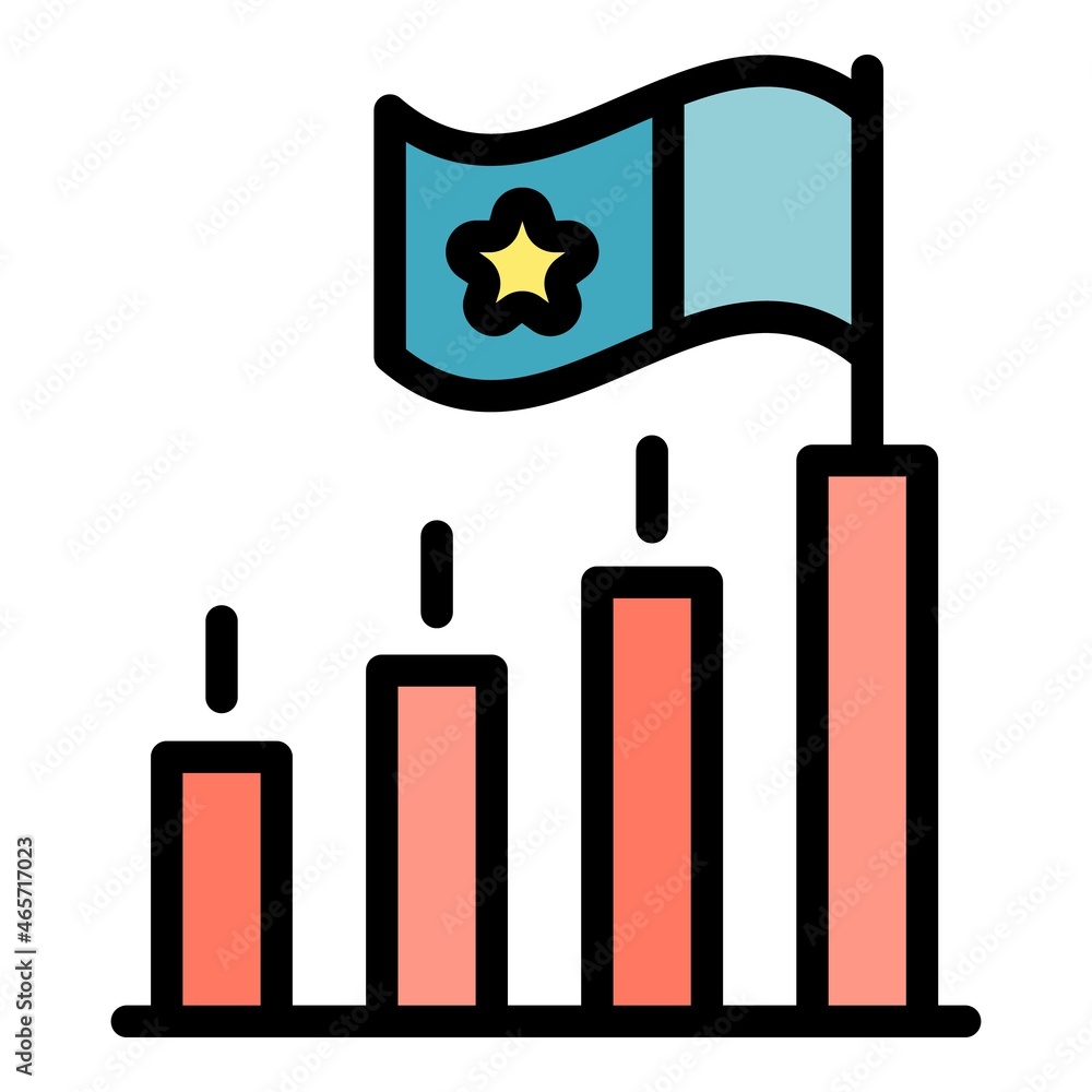 Poster rating graph and flag icon. outline rating graph and flag vector icon color flat isolated