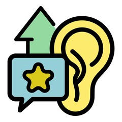 Ear and up arrow icon. Outline ear and up arrow vector icon color flat isolated