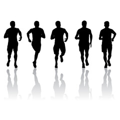 Set of silhouettes. Runners on sprint men on white background