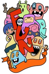 Illustration set of cartoon monsters fun group Design for print, party decoration, Cartoon Monsters collection. illustration, logo, emblem .