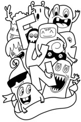 Illustration set of cartoon monsters fun group Design for print, party decoration, Cartoon Monsters collection. illustration, logo, emblem .