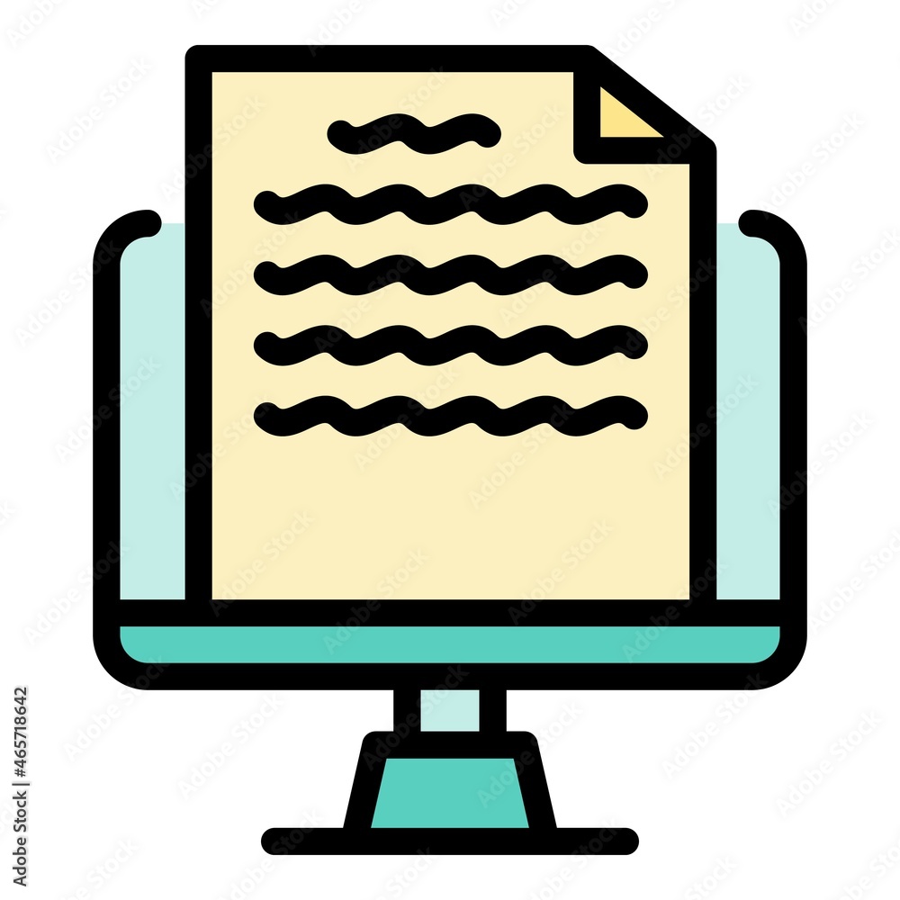 Poster handwritten document monitor icon. outline handwritten document monitor vector icon color flat isola