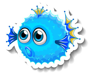 Sea Animal Cartoon Sticker with Puffer Fish