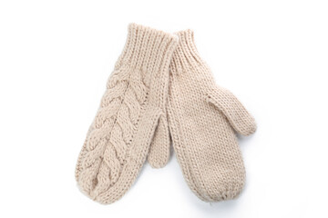 Pair of mittens isolated on white background