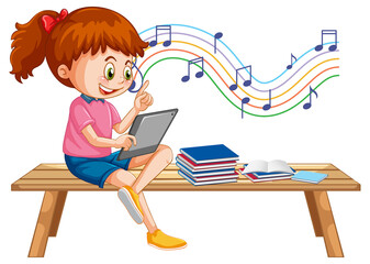 Girl sitting on couch learning from tablet