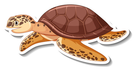 Sea Animal Cartoon Sticker with Turtle