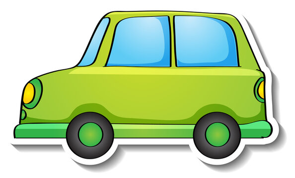 Compact car cartoon sticker on white background