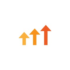 three red arrows up icon. Isolated on white. Upload icon. Growth sign.