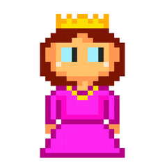 A magical princess. Pixel art. Old school computer graphics style. Elements of the game.