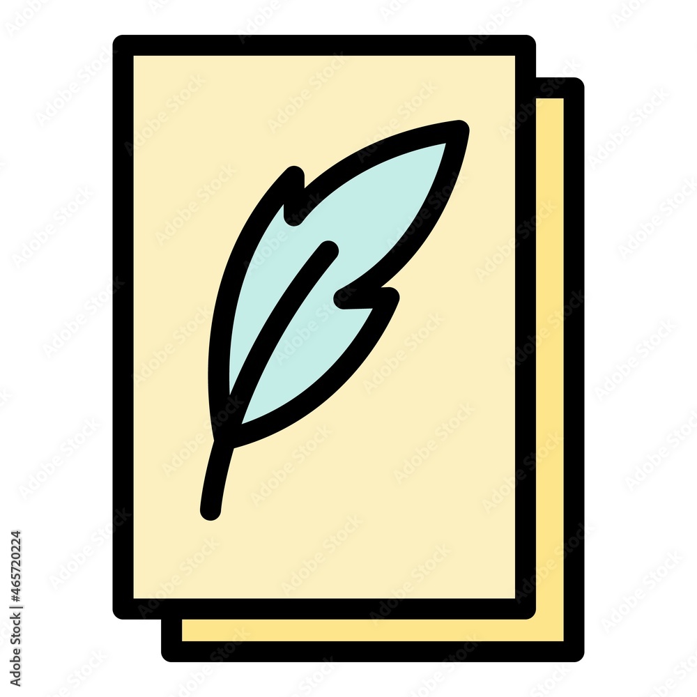 Poster feather on paper icon. outline feather on paper vector icon color flat isolated