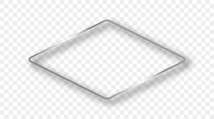 Silver glowing rounded rhombus shape frame with shadow