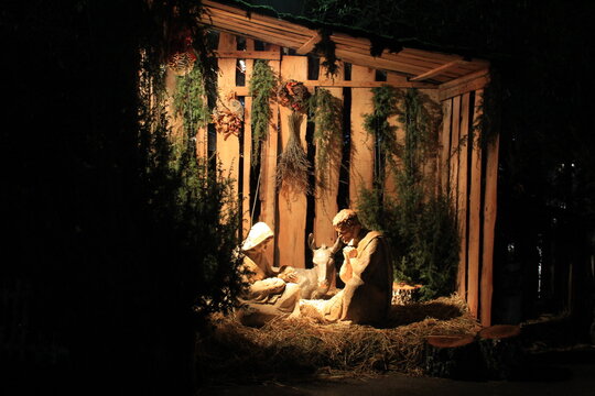 the jesus christ nativity scene in the dark