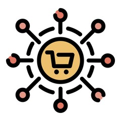 Online market icon. Outline online market vector icon color flat isolated