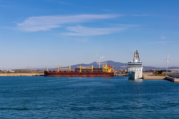 View over the pier of the port of Piombino af the sea