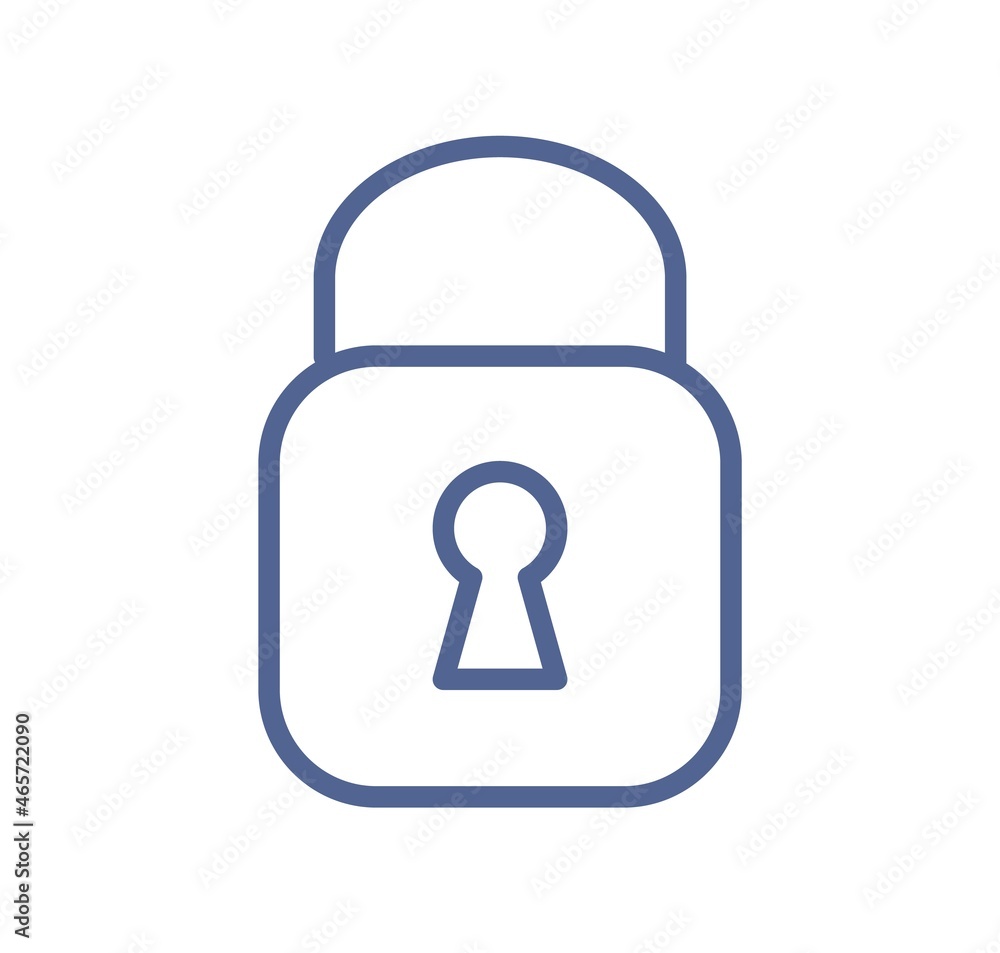 Poster Simple lock icon in line art style. Closed padlock with keyhole. Security, secure code, private safe access or password protection sign. Linear flat vector illustration isolated on white background