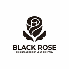 Black rose flower logo design template. - obrazy, fototapety, plakaty