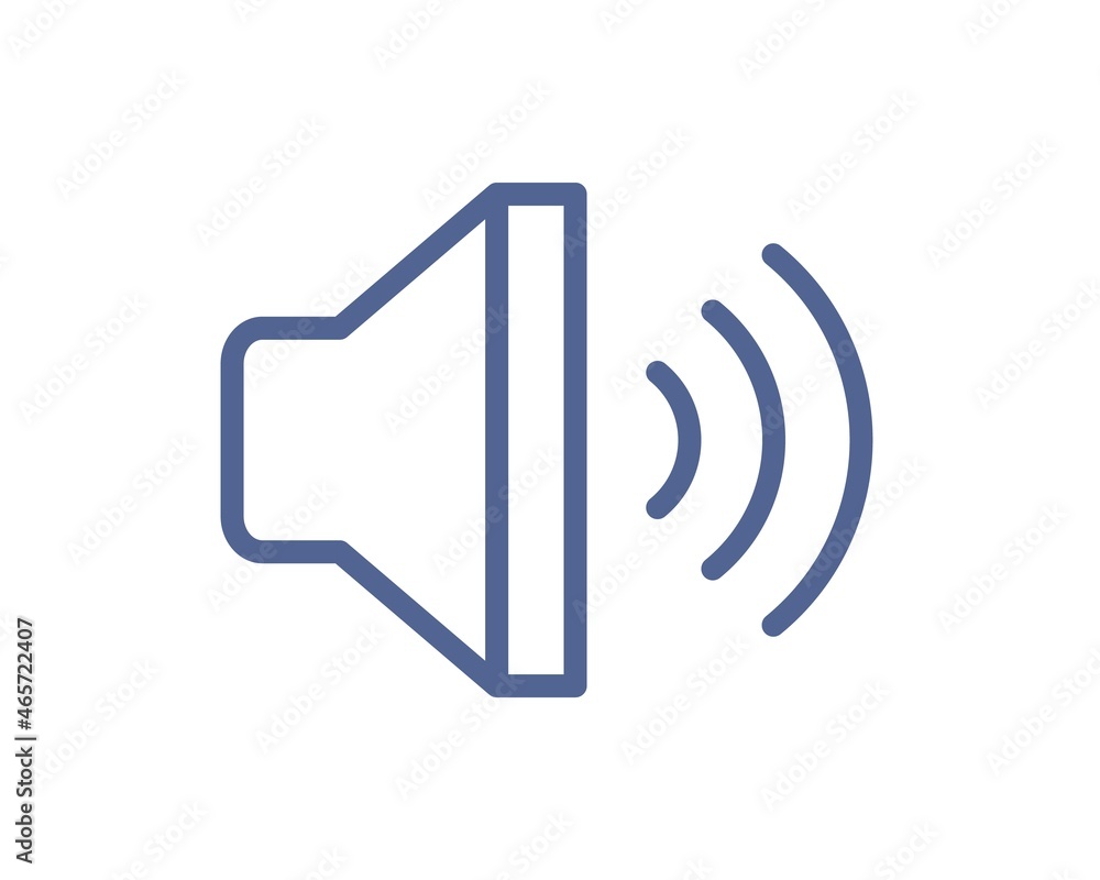 Poster Loud speaker with sound waves icon for volume control. Loudspeaker pictogram for music app interface. Megaphone sign in line art style. Linear flat vector illustration isolated on white background