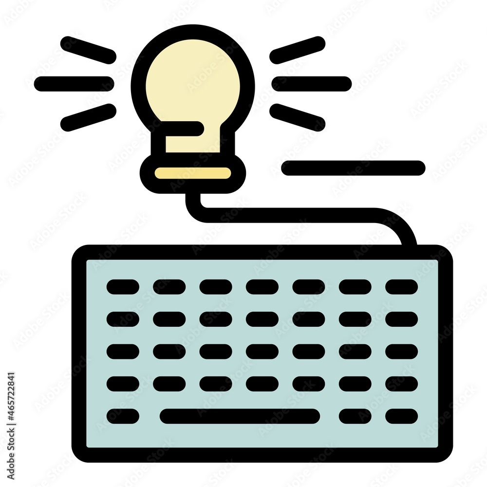 Wall mural Keyboard with light bulb icon. Outline keyboard with light bulb vector icon color flat isolated - Wall murals