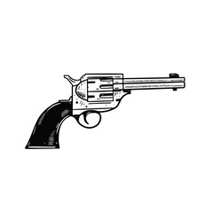 Retro gun. Hand drawn outline vector illustration. Engraving style element.