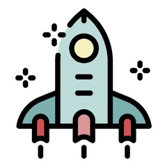 Rocket and stars icon. Outline rocket and stars vector icon color flat isolated