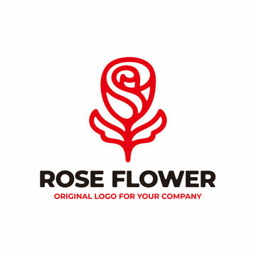 Red rose flower logo design template.
