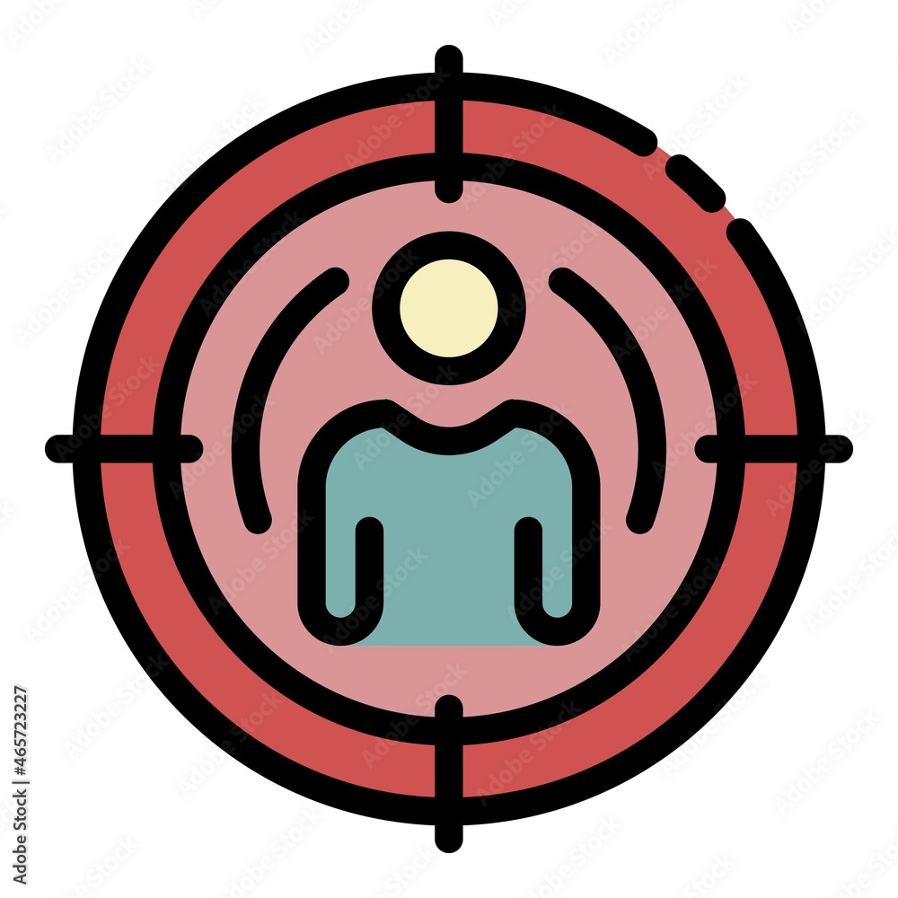 Poster a man in target circle icon. outline a man in target circle vector icon color flat isolated