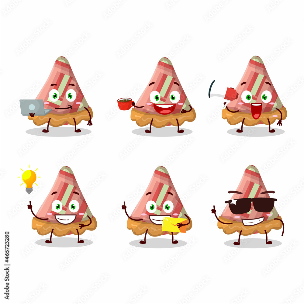 Wall mural Slice of rhubarb pie cartoon character with various types of business emoticons