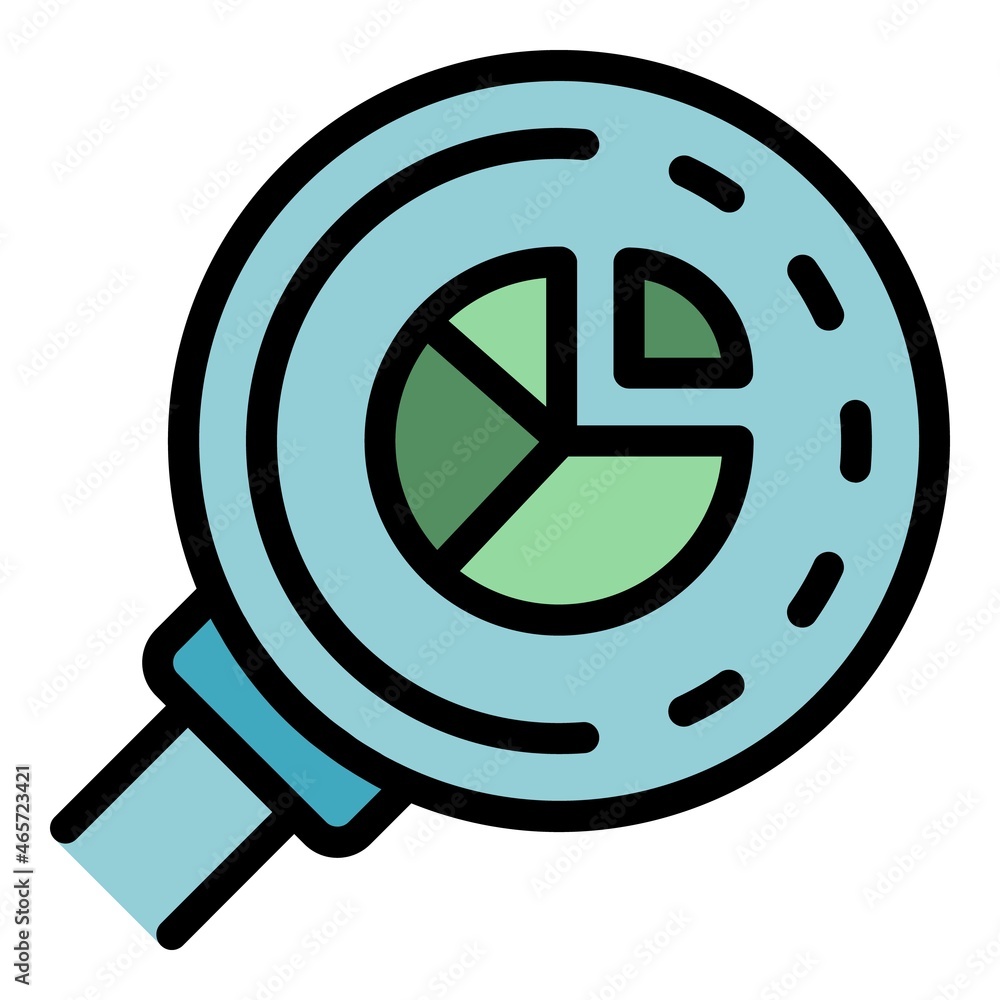 Poster diagram pie in magnifier icon. outline diagram pie in magnifier vector icon color flat isolated
