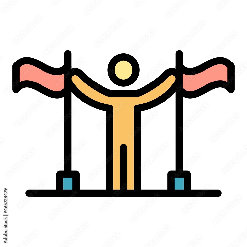 Poster man between flags icon. outline man between flags vector icon color flat isolated