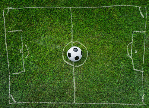 classic soccer ball on textured real green lawn