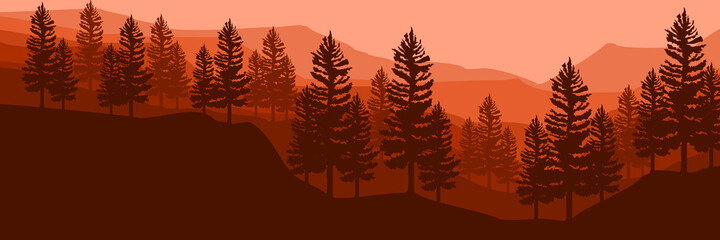 sunset mountain landscape illustration vector for banner background, web background, apps background, tourism design template and adventure backdrop
