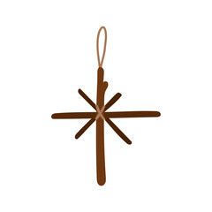 Christmas tree hand made decoration. Wooden star.Holidays design element.