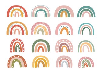 Cute colorful rainbow collection set isolated on white background. vector Illustration.