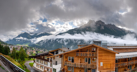 Fototapeta na wymiar landscape, mountain and houses in vigo di fassa in Trentino Alto Adige in Italy