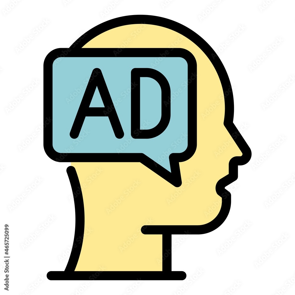 Poster ad bubble in the head icon. outline ad bubble in the head vector icon color flat isolated