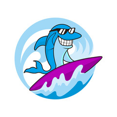 cartoon whale surfing vector template