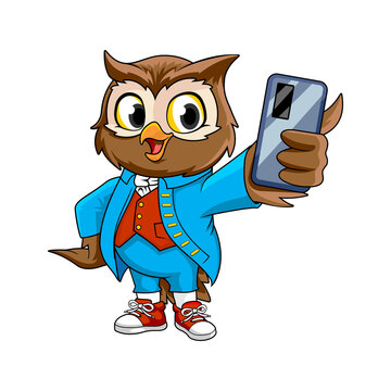 cartoon owl selfie vector template