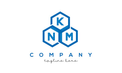 KNM letters design logo with three polygon hexagon logo vector template