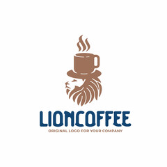 Unique logo with lion head and coffee cup concept
