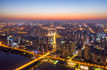 Fototapeta na wymiar Wuhan skyline and Yangtze river with supertall skyscraper under construction in Wuhan Hubei China. 