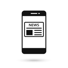 Mobile phone flat design icon with Newspaper breaking news sign.