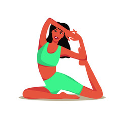 Digital illustration of a girl with joyful emotions is engaged in yoga
