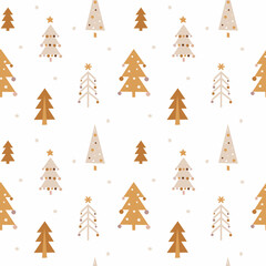 Cute seamless Christmas pattern with Christmas trees in boho style