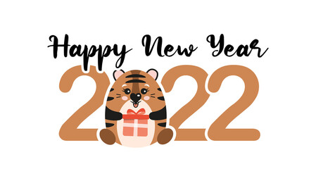 New year poster with tiger. 2022. Happy New Year.